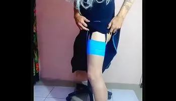 Blonde Bombshell Solo Action With Black Dress